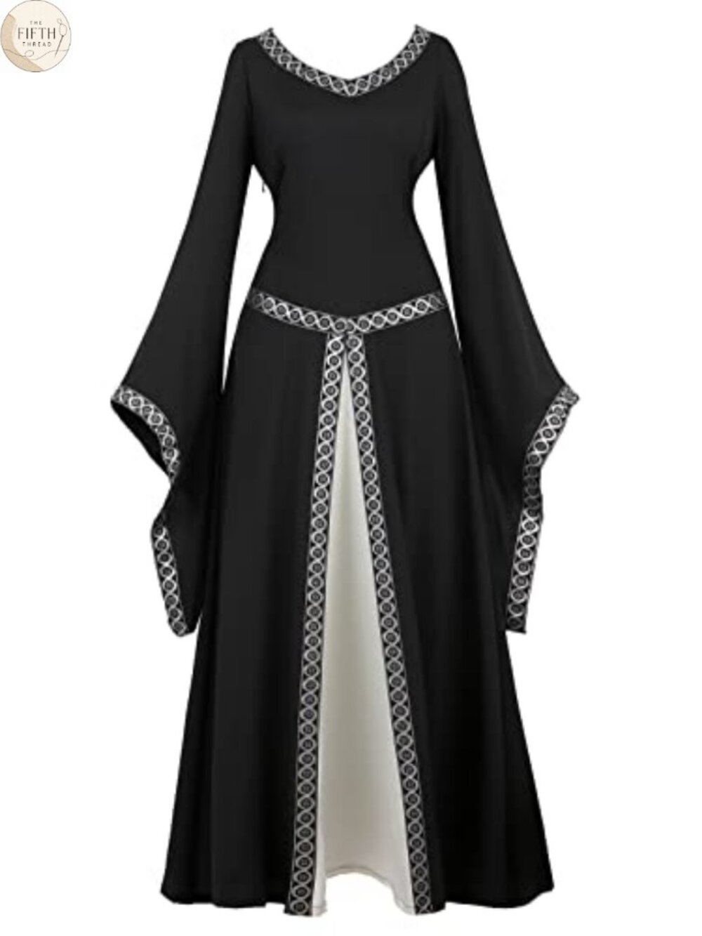 Medieval Renaissance Costume Dress Long Flare Sleeve Lace Up Back